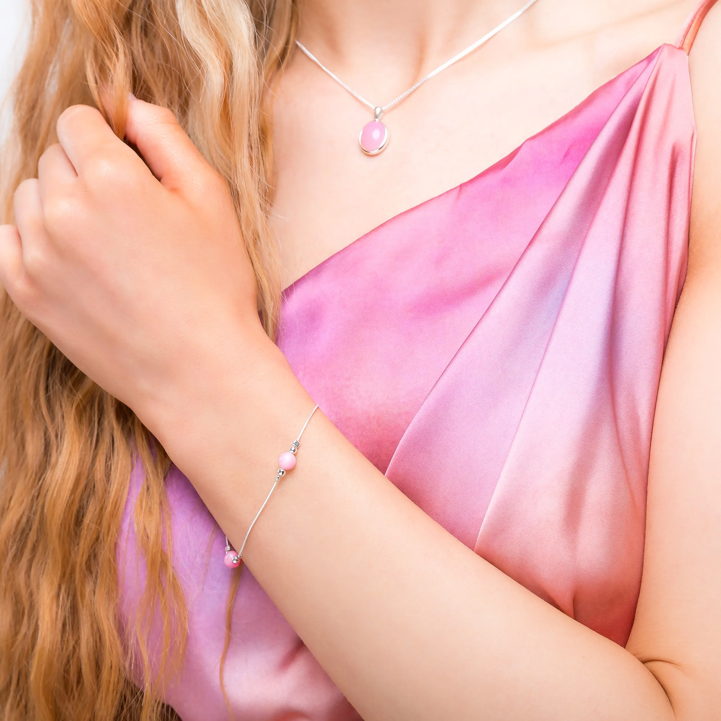 Bead Bracelet in Silver and Pink Opal sold by Henryka product image thumbnail 3