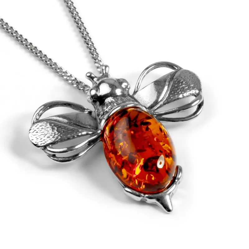 Large Bumble Bee Necklace in Silver and Amber sold by Henryka