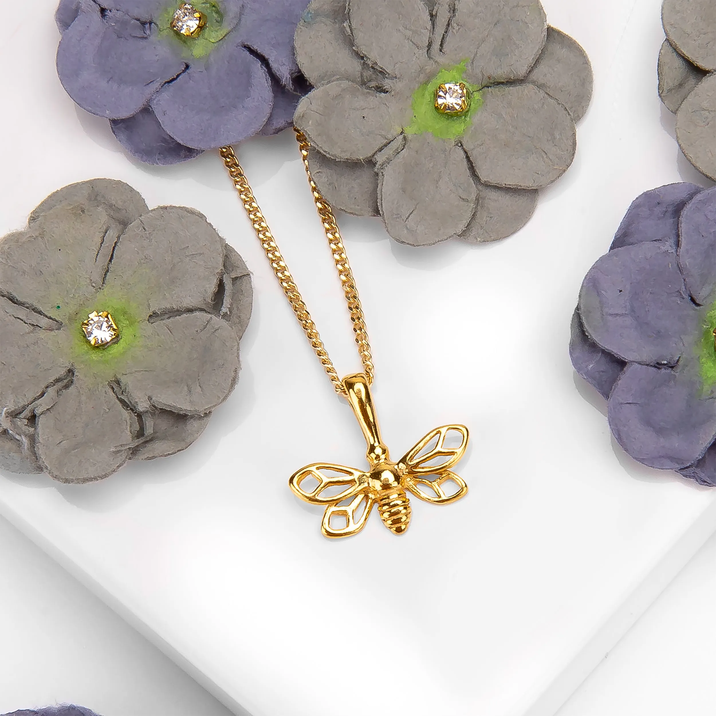 Miniature Bumble Bee Necklace in Silver with 24ct Gold sold by Henryka product image thumbnail 5