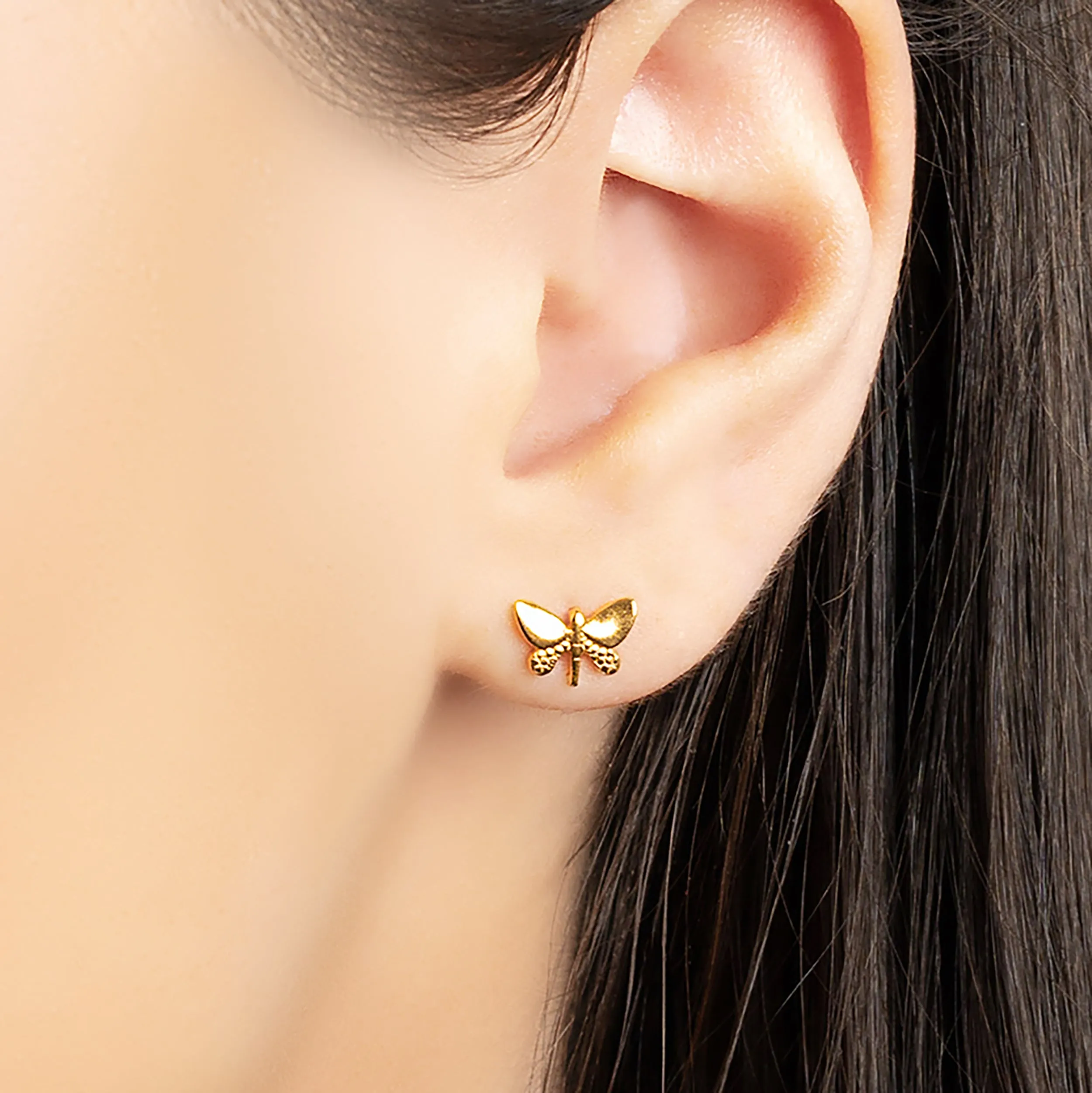 Cute Butterfly Stud Earrings in Silver with 24ct Gold sold by Henryka product image thumbnail 3