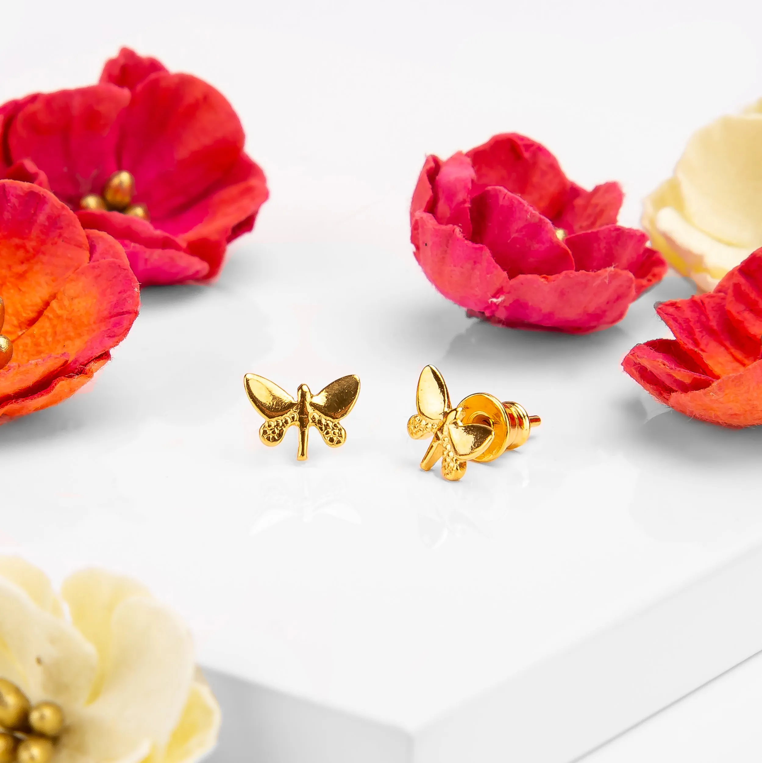 Cute Butterfly Stud Earrings in Silver with 24ct Gold sold by Henryka product image thumbnail 5