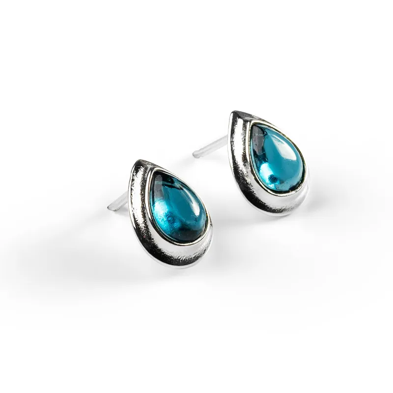 Classic Teardrop Stud Earrings in Silver and London Blue Topaz sold by Henryka