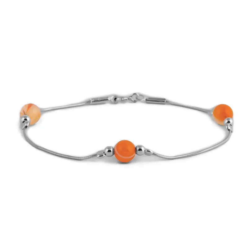 Bead Bracelet in Silver and Orange Botswana Agate sold by Henryka