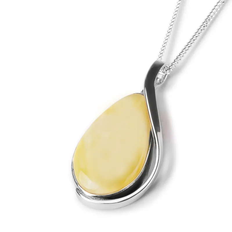 Milky Baltic Amber and Silver Necklace - Natural Designer Gemstone sold by Henryka