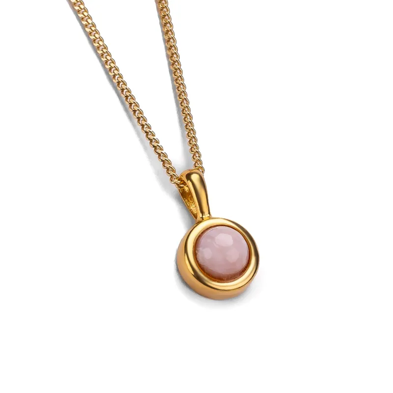 Round Charm Necklace in Silver with 24ct Gold and Peruvian Pink Opal sold by Henryka
