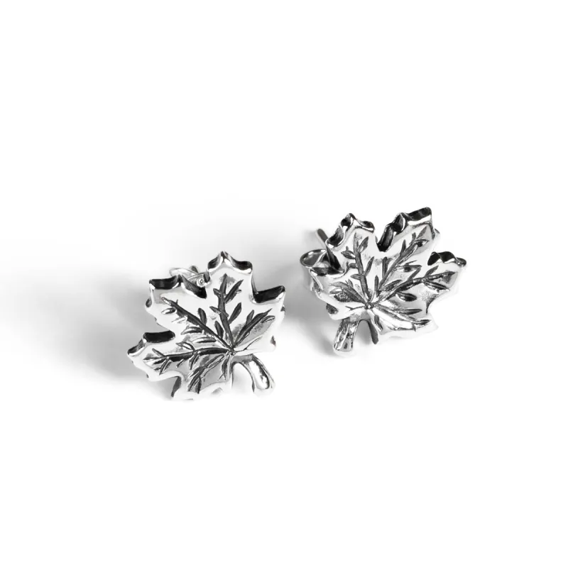 Maple Leaf Stud Earrings in Silver sold by Henryka