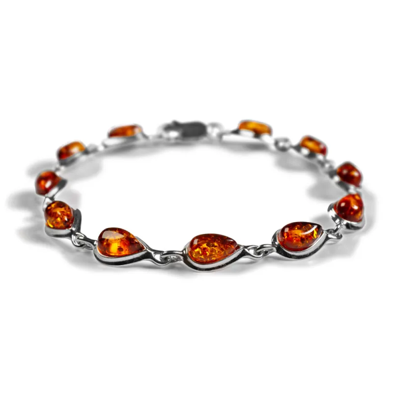Classic Teardrop Link Bracelet in Silver and Amber sold by Henryka