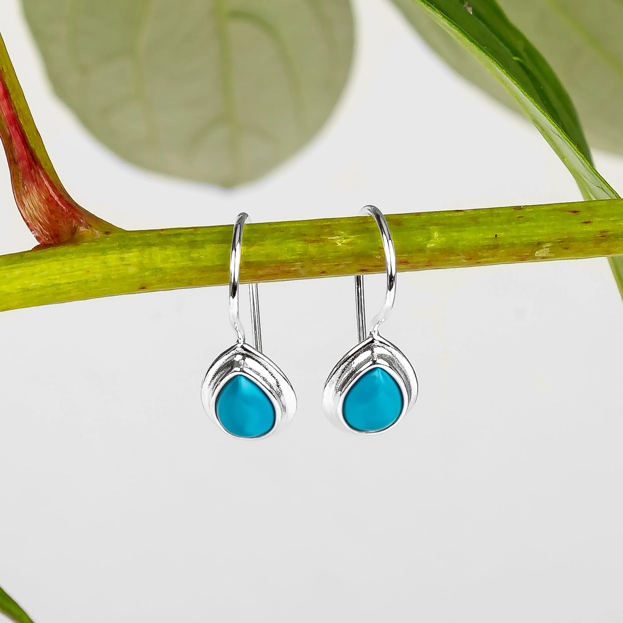 Classic Teardrop Hook Earrings in Silver and Turquoise sold by Henryka product image thumbnail 4