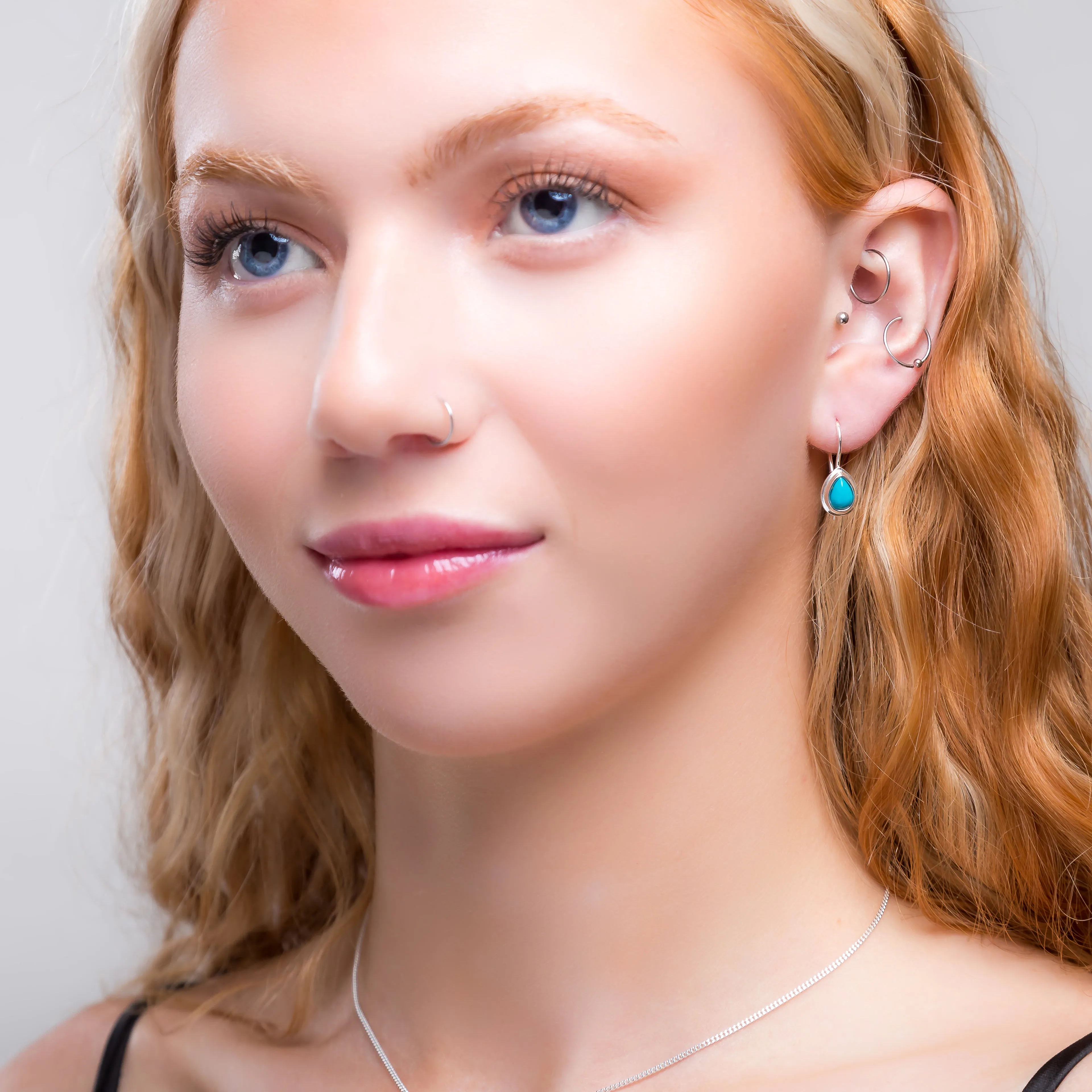 Classic Teardrop Hook Earrings in Silver and Turquoise sold by Henryka product image thumbnail 3