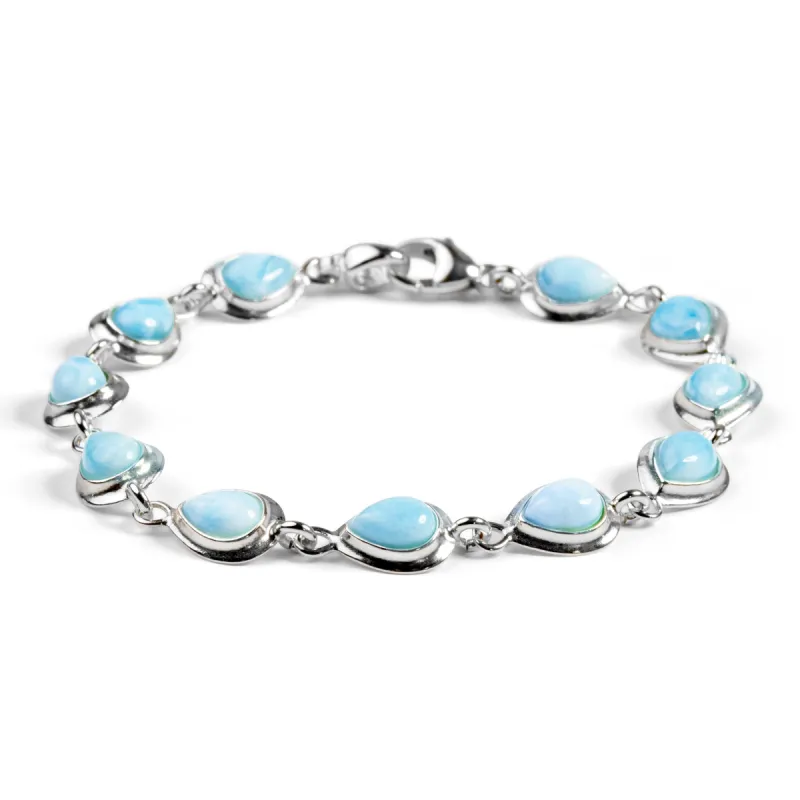 Classic Teardrop Link Bracelet in Silver and Larimar sold by Henryka