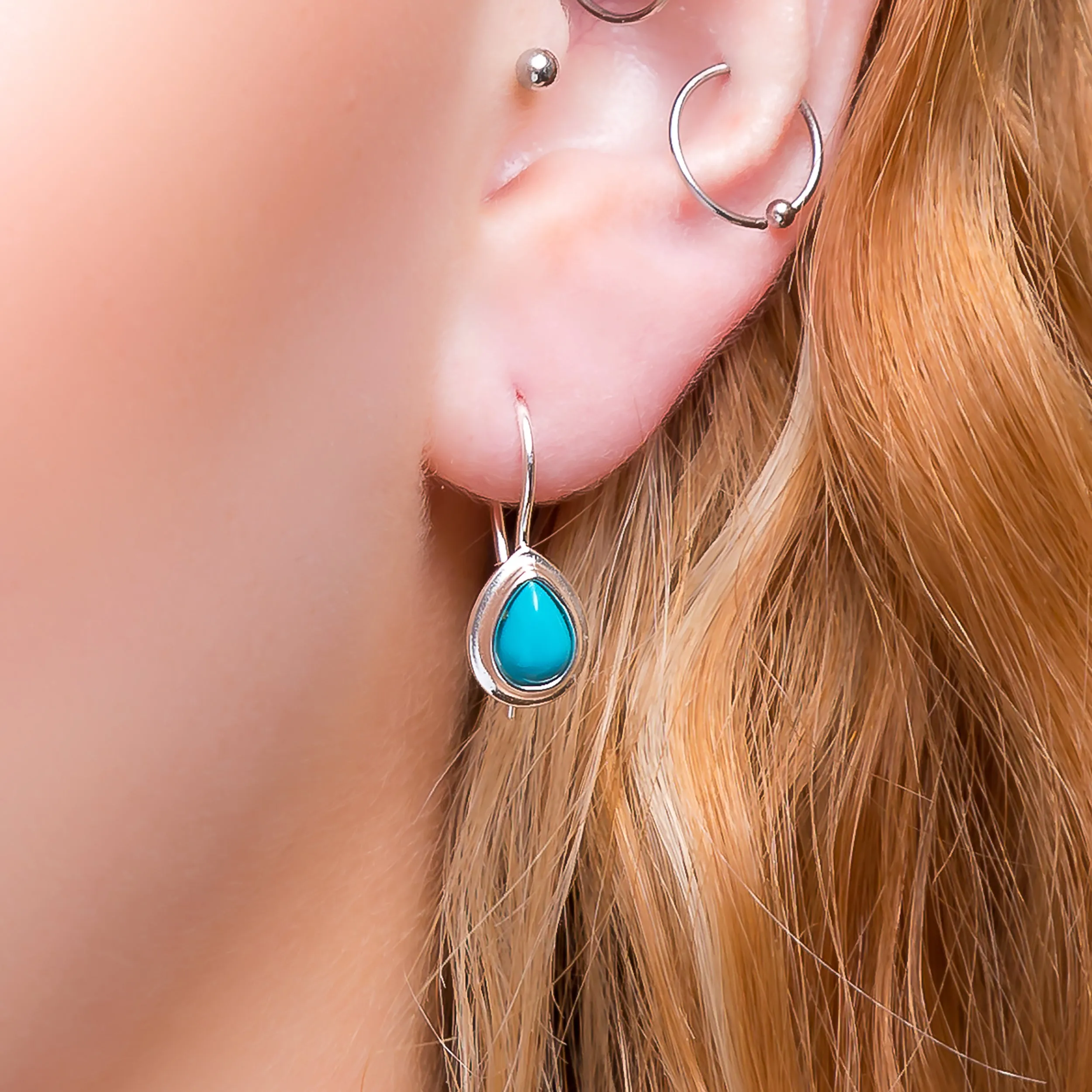 Classic Teardrop Hook Earrings in Silver and Turquoise sold by Henryka product image thumbnail 2