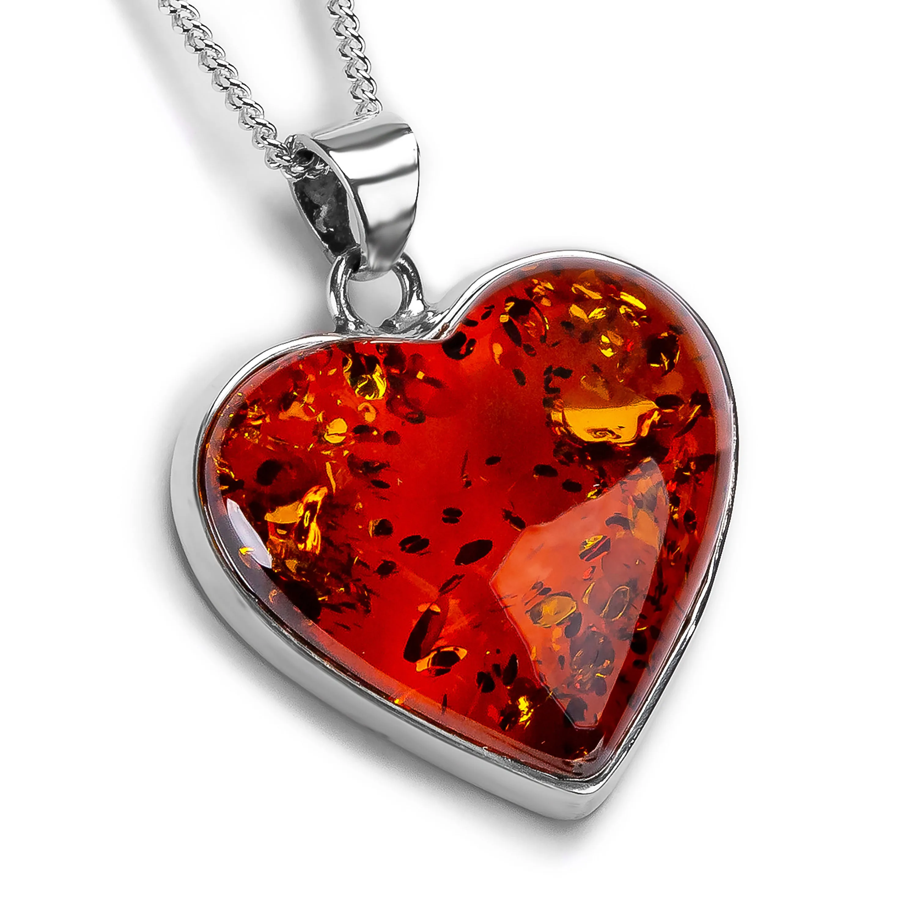 Heart Shape Cognac Amber and Silver Necklace - Natural Designer Gemstone sold by Henryka