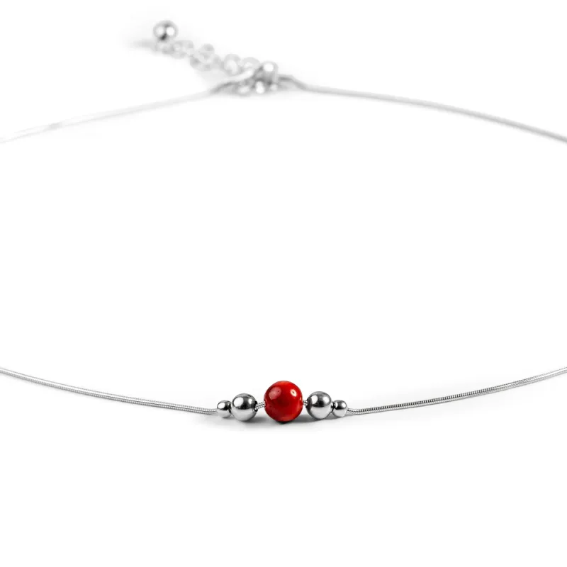 Delicate Single Stone Necklace in Silver and Coral sold by Henryka