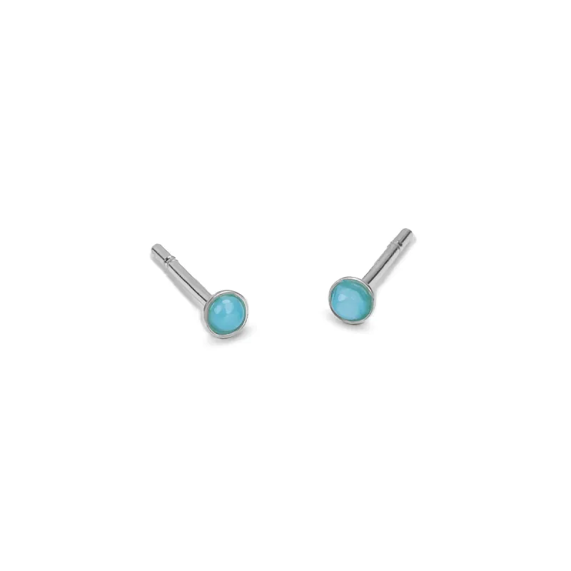 Teeny Tiny Round Stud Earrings in Silver and Larimar sold by Henryka