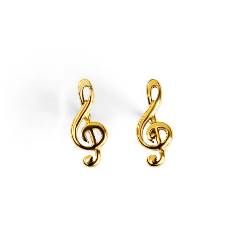 Musical Treble Clef Stud Earrings in Silver with 24ct Gold made by Henryka