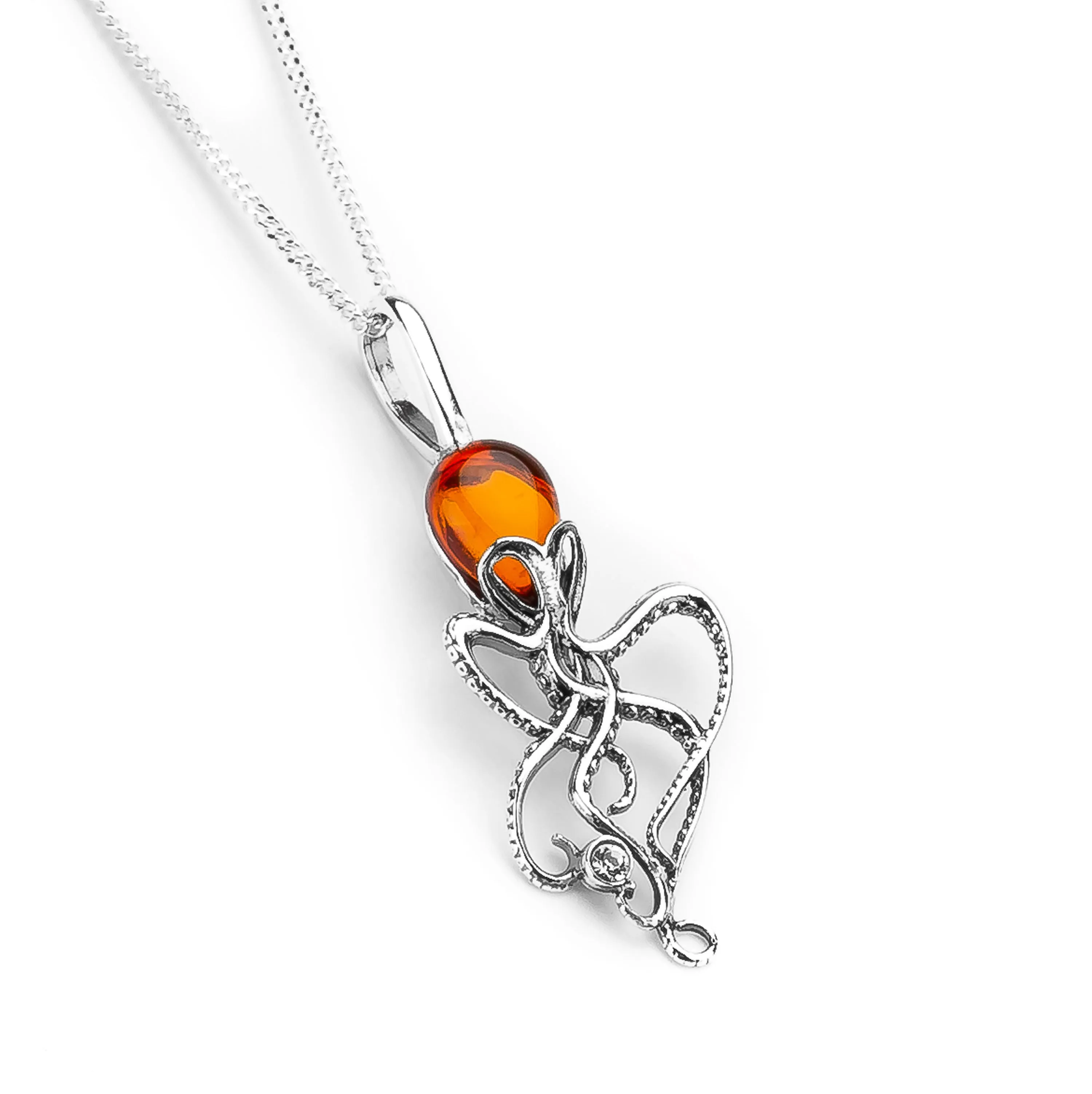 Octopus Necklace in Silver and Amber sold by Henryka