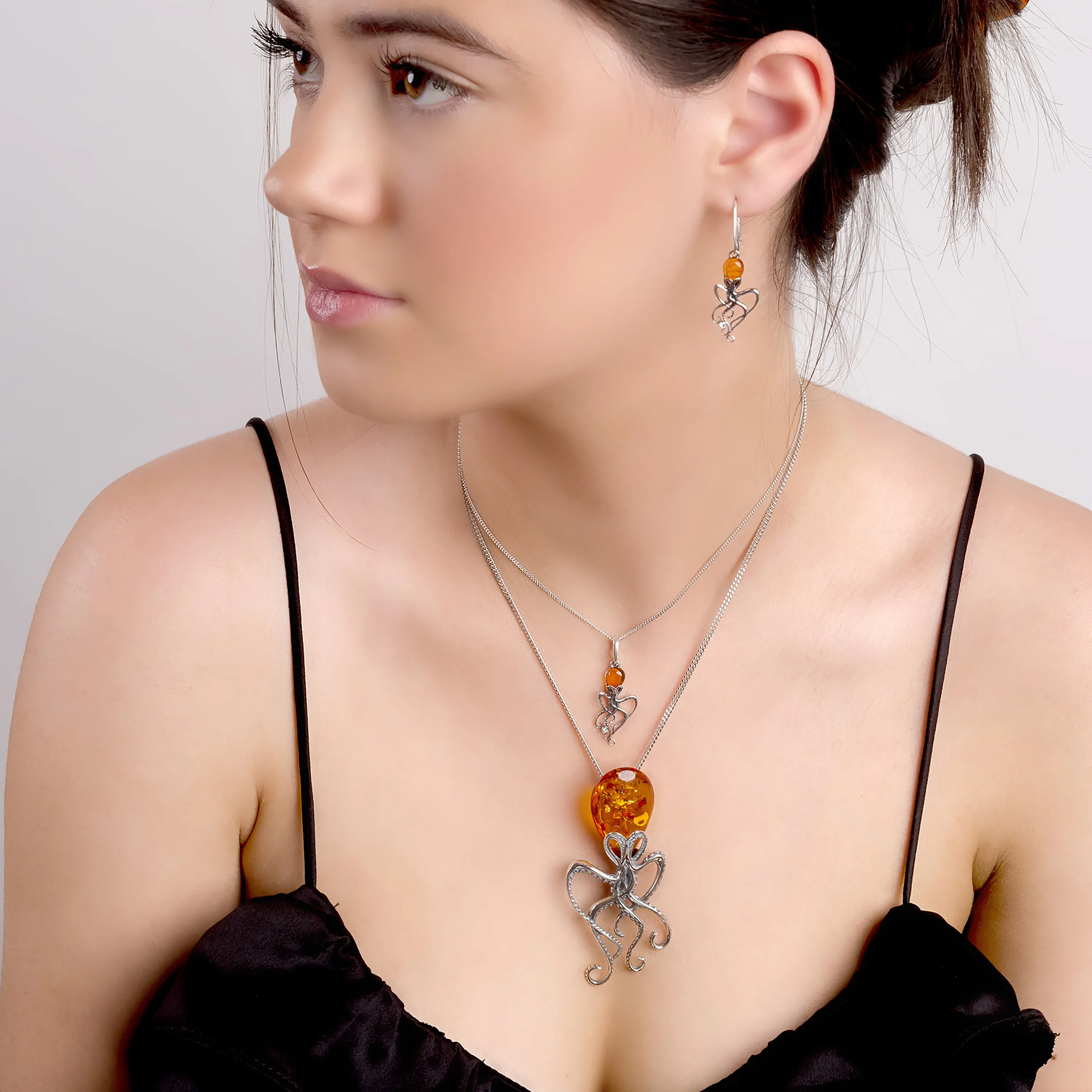 Octopus Necklace in Silver and Amber sold by Henryka product image thumbnail 4