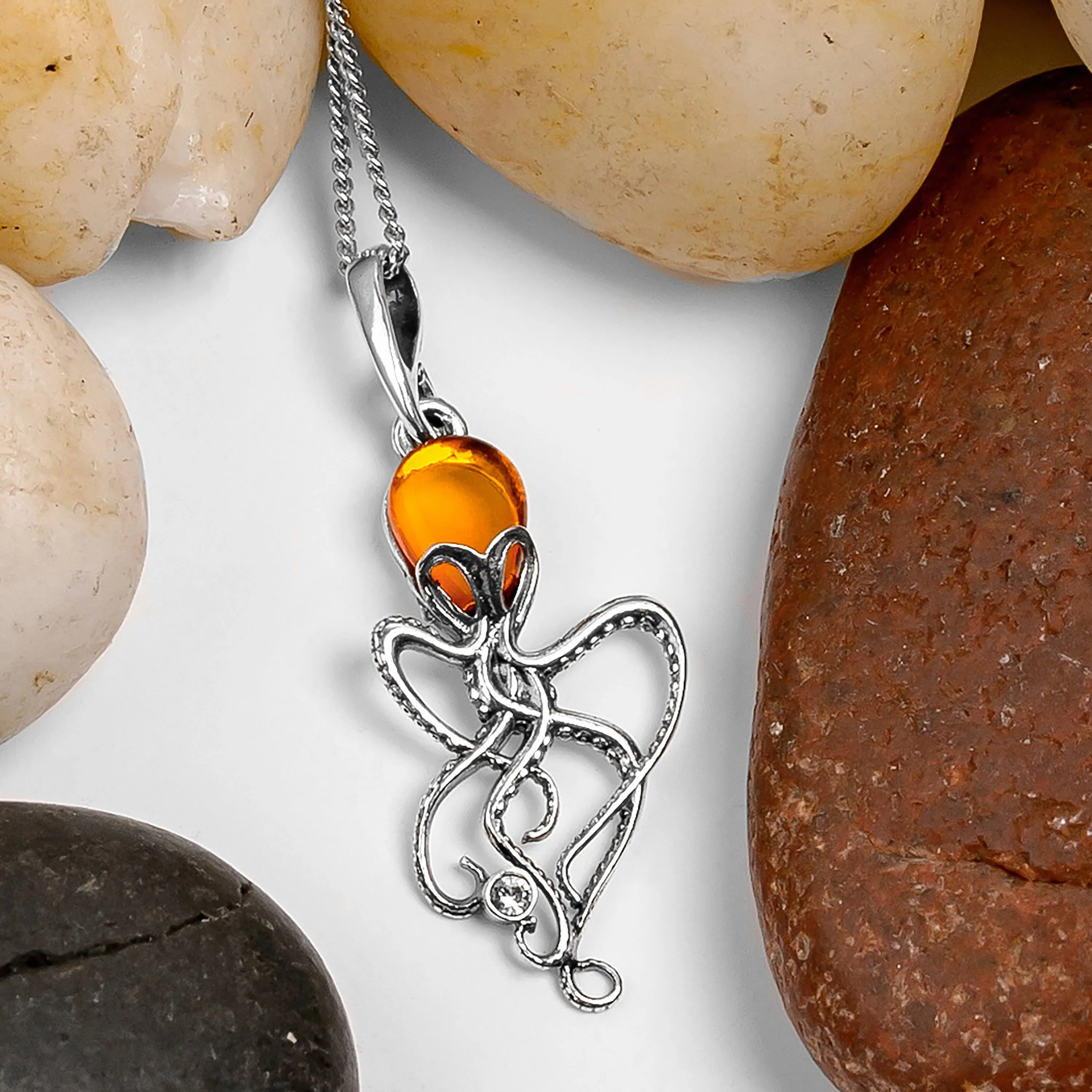 Octopus Necklace in Silver and Amber sold by Henryka product image thumbnail 5