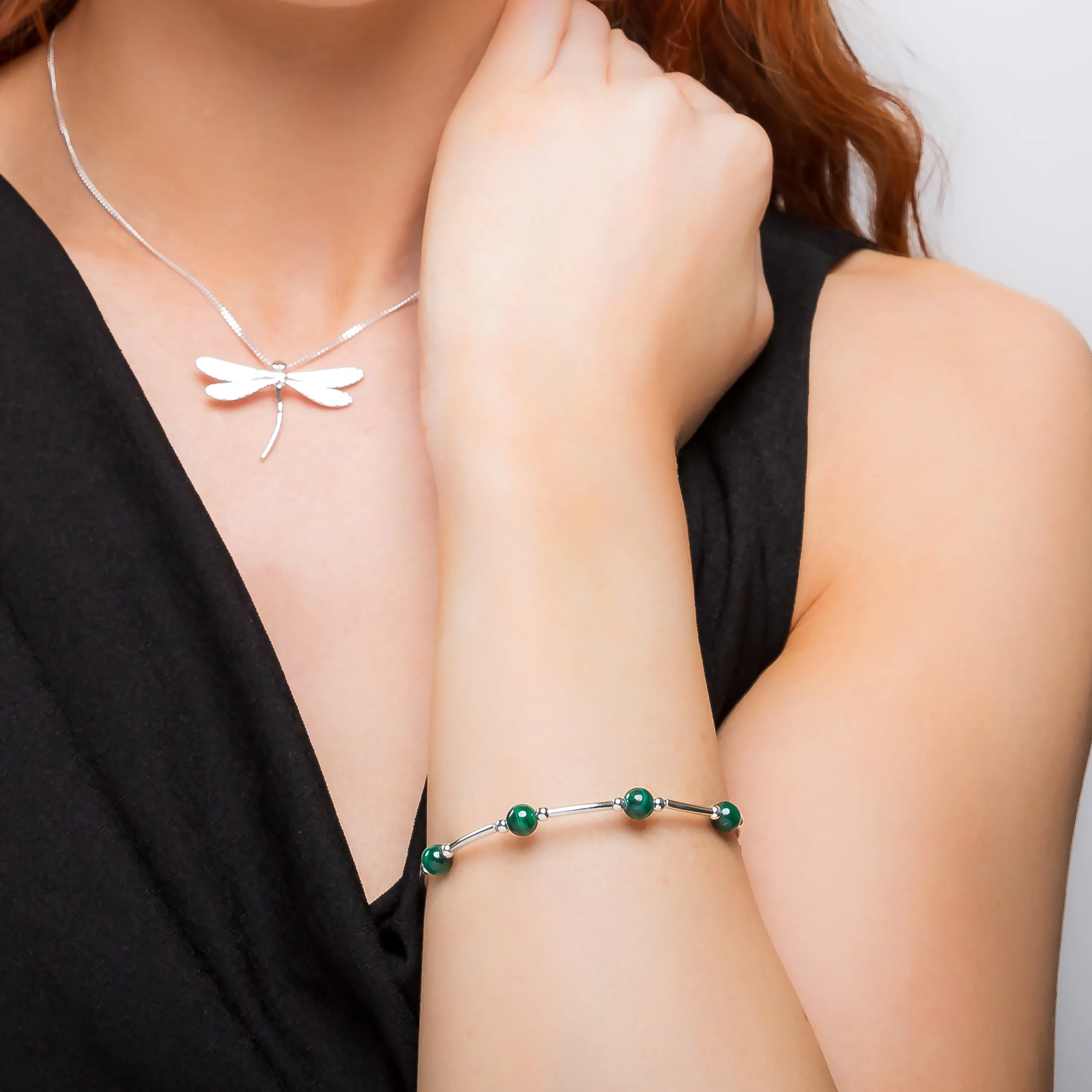 Bead Tube Bracelet in Silver and Malachite sold by Henryka product image thumbnail 2