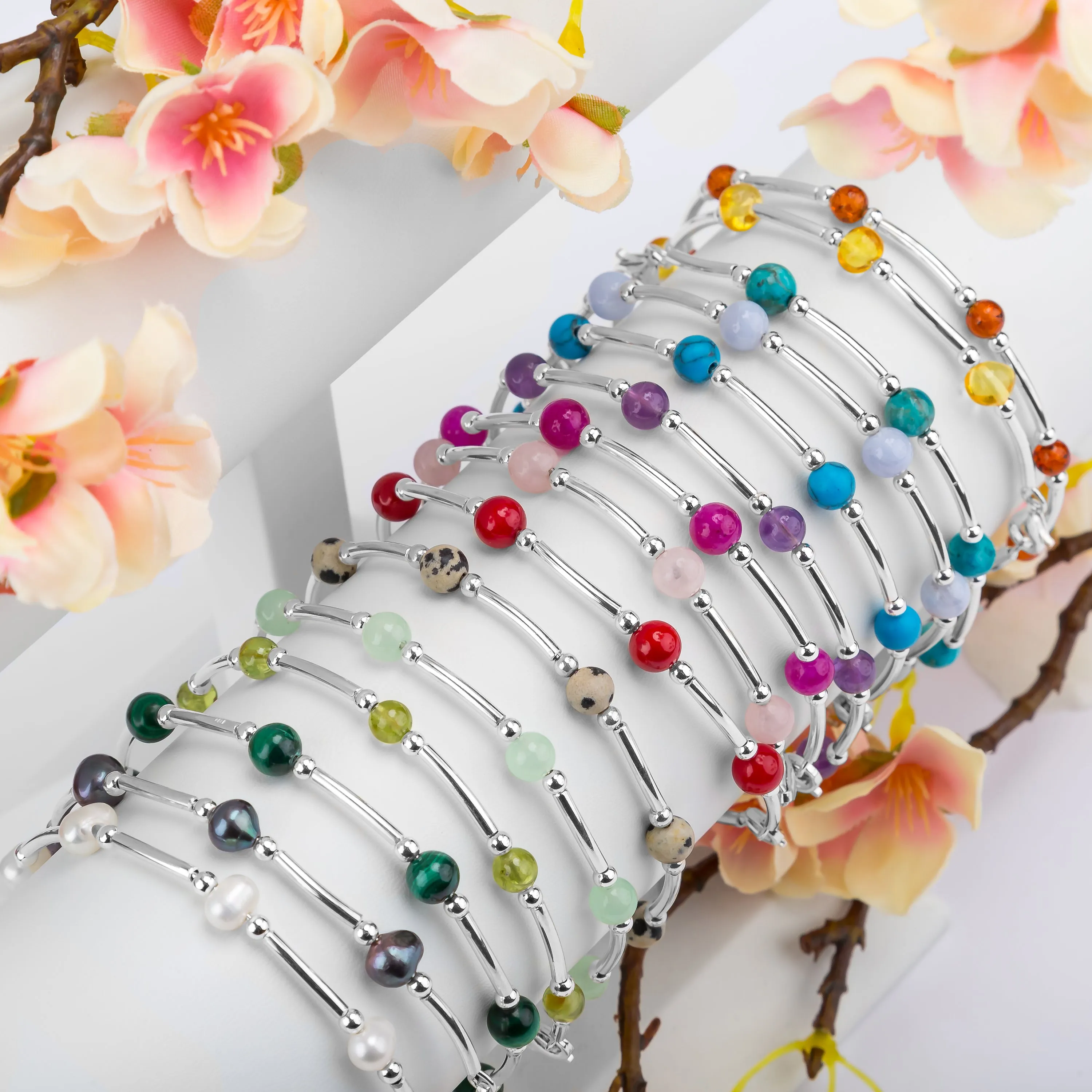 Bead Tube Bracelet in Silver and Malachite sold by Henryka product image thumbnail 5