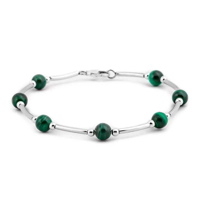 Bead Tube Bracelet in Silver and Malachite sold by Henryka