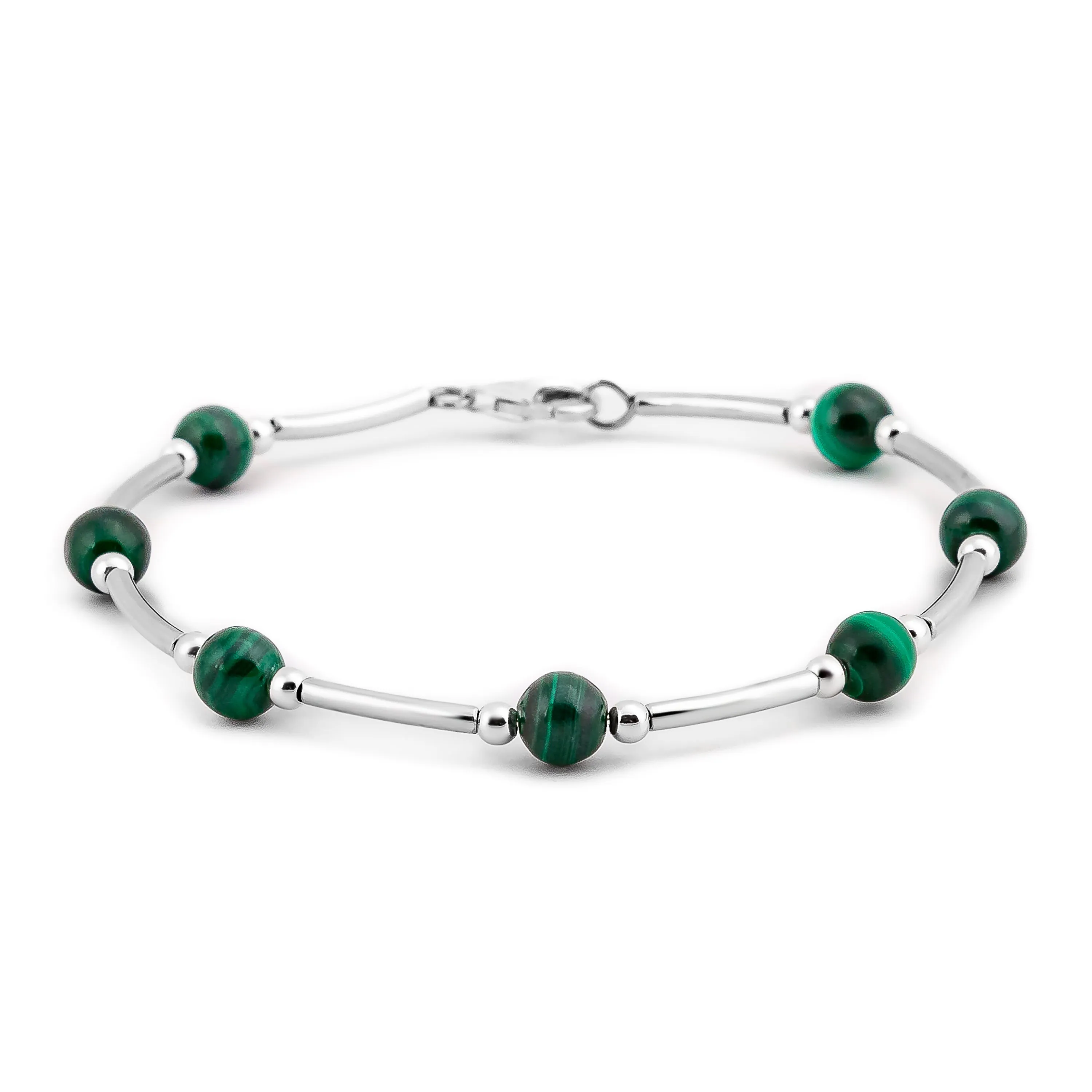 Bead Tube Bracelet in Silver and Malachite sold by Henryka