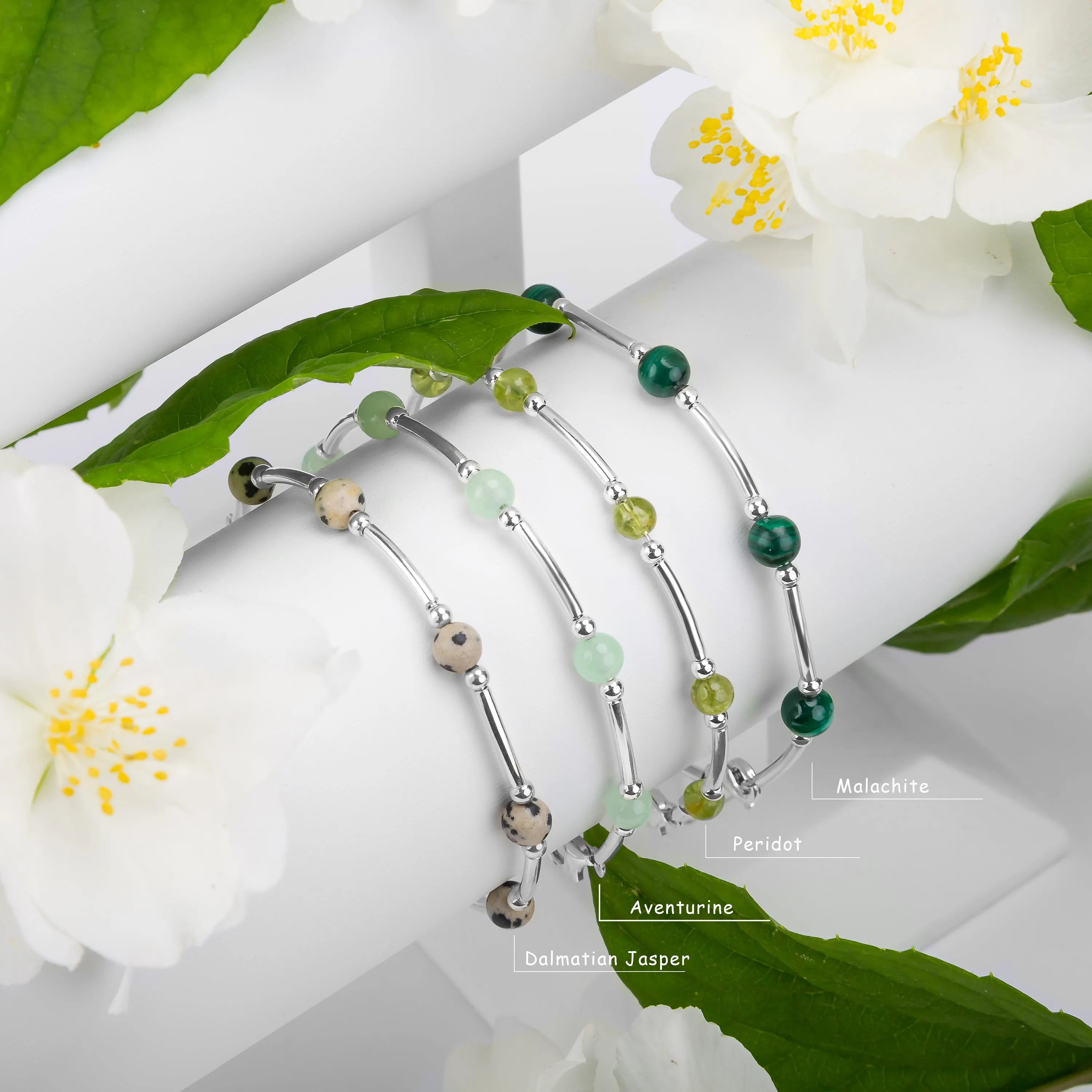 Bead Tube Bracelet in Silver and Malachite sold by Henryka product image thumbnail 4