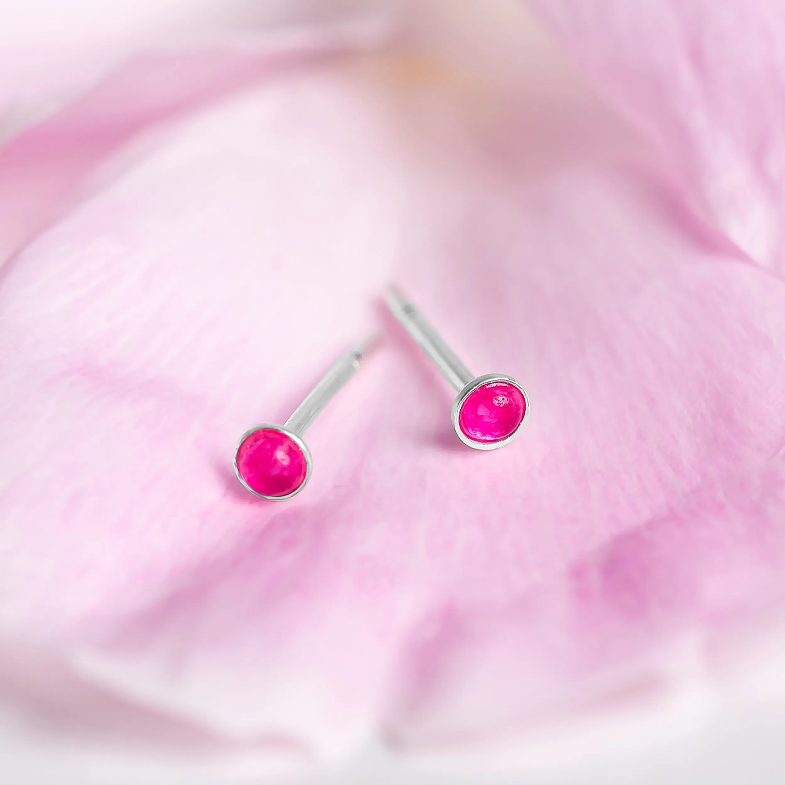 Teeny Tiny Stud Earrings in Silver and Pink Jade sold by Henryka product image thumbnail 2