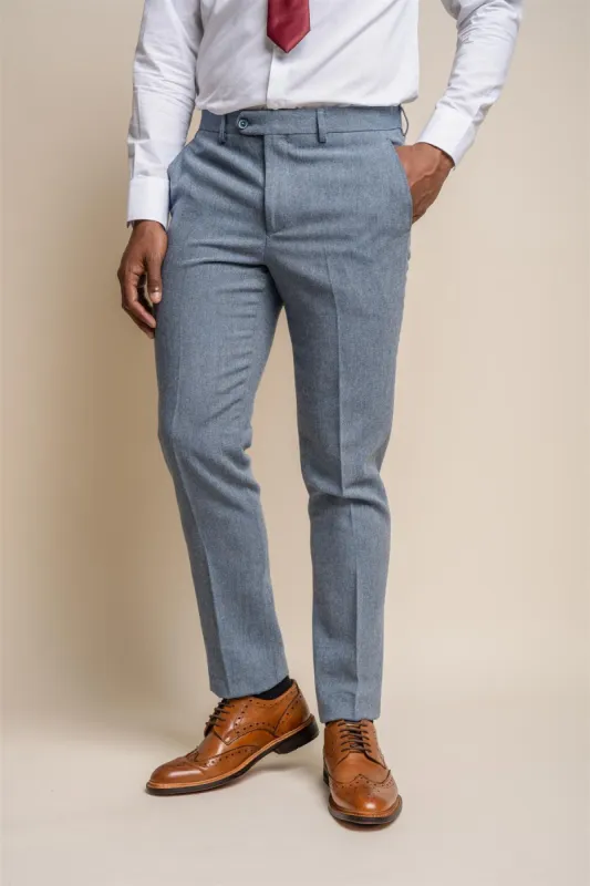 Wells Blue Tweed Slim Fit Trousers sold by House of Cavani