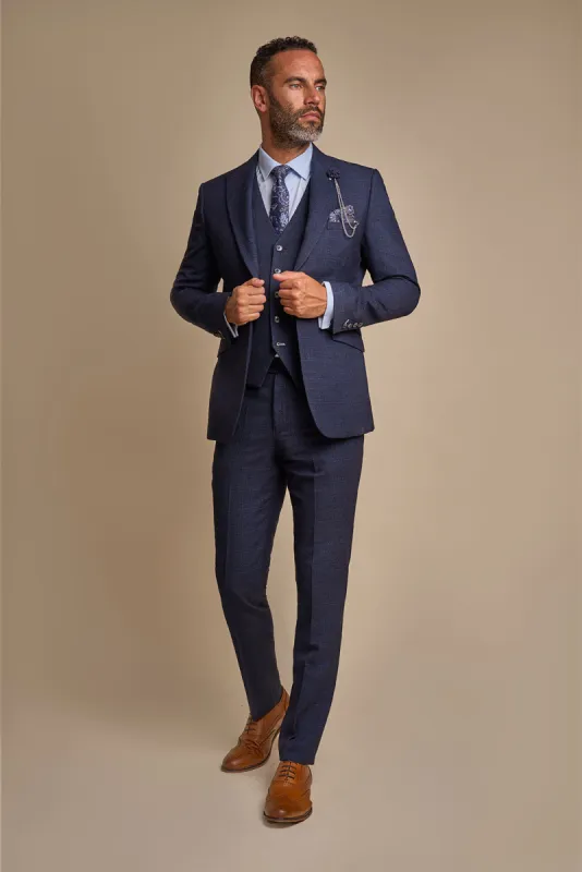 Caridi Navy Regular Check Three Piece Suit sold by House of Cavani