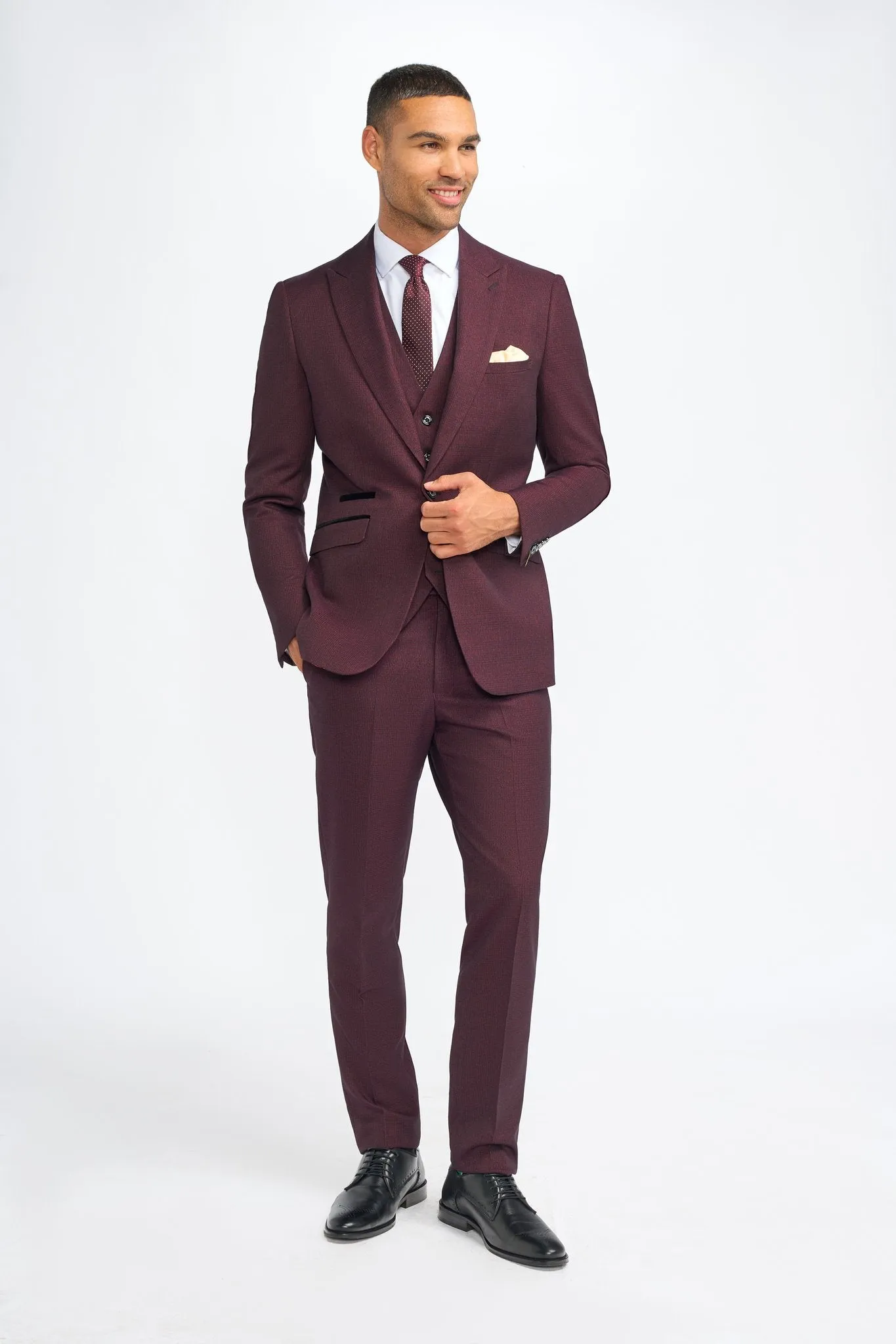 Caridi Wine Three Piece Suit sold by House of Cavani