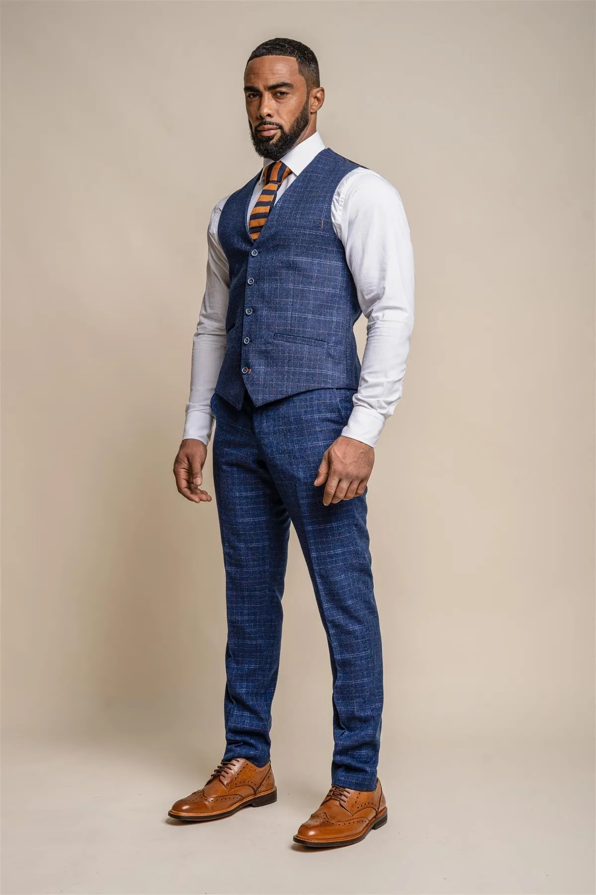 Kaiser Blue Check Waistcoat sold by House of Cavani product image thumbnail 2
