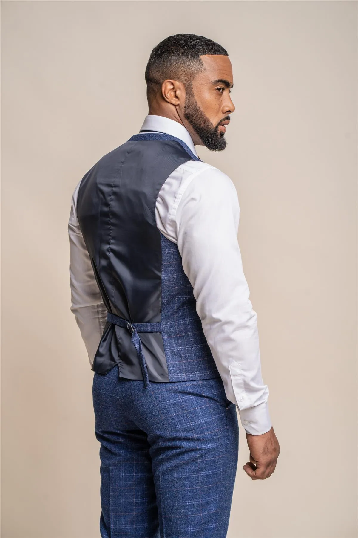Kaiser Blue Check Waistcoat sold by House of Cavani product image thumbnail 3