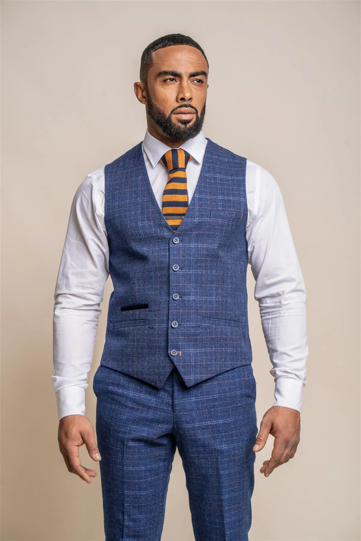 Kaiser Blue Check Waistcoat sold by House of Cavani