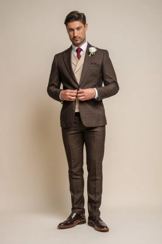 Caridi Brown with Lennox Beige Double Breasted Waistcoat sold by House of Cavani