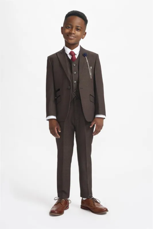 Boys Caridi Brown Three Piece Suit sold by House of Cavani