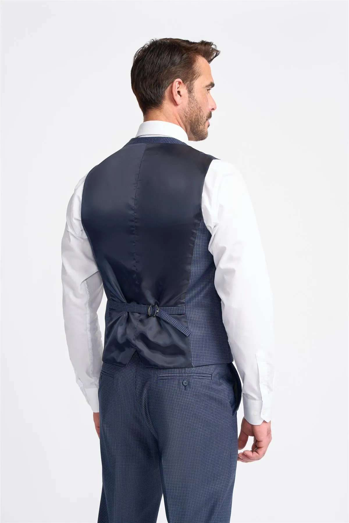 Bond Navy Check Waistcoat sold by House of Cavani product image thumbnail 3
