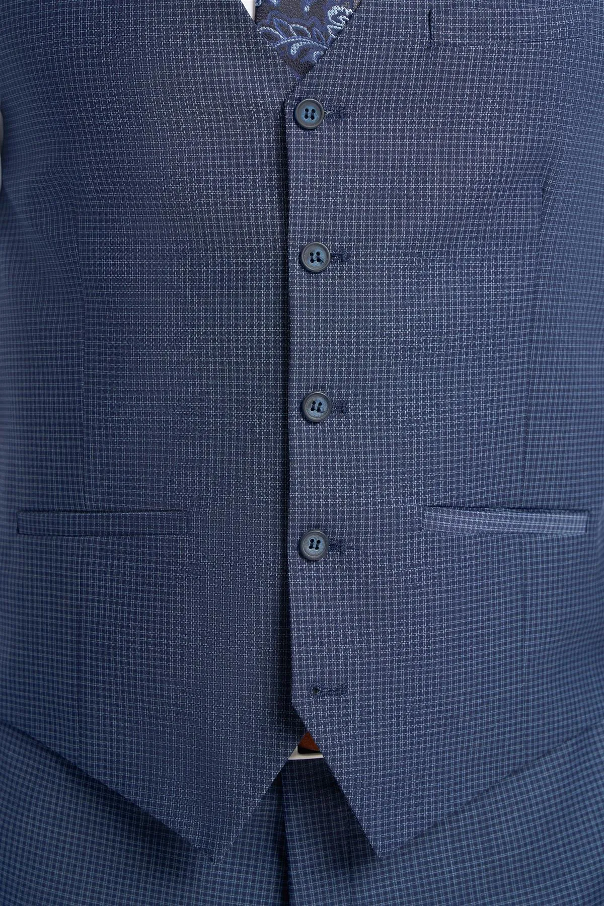Bond Navy Check Waistcoat sold by House of Cavani product image thumbnail 4