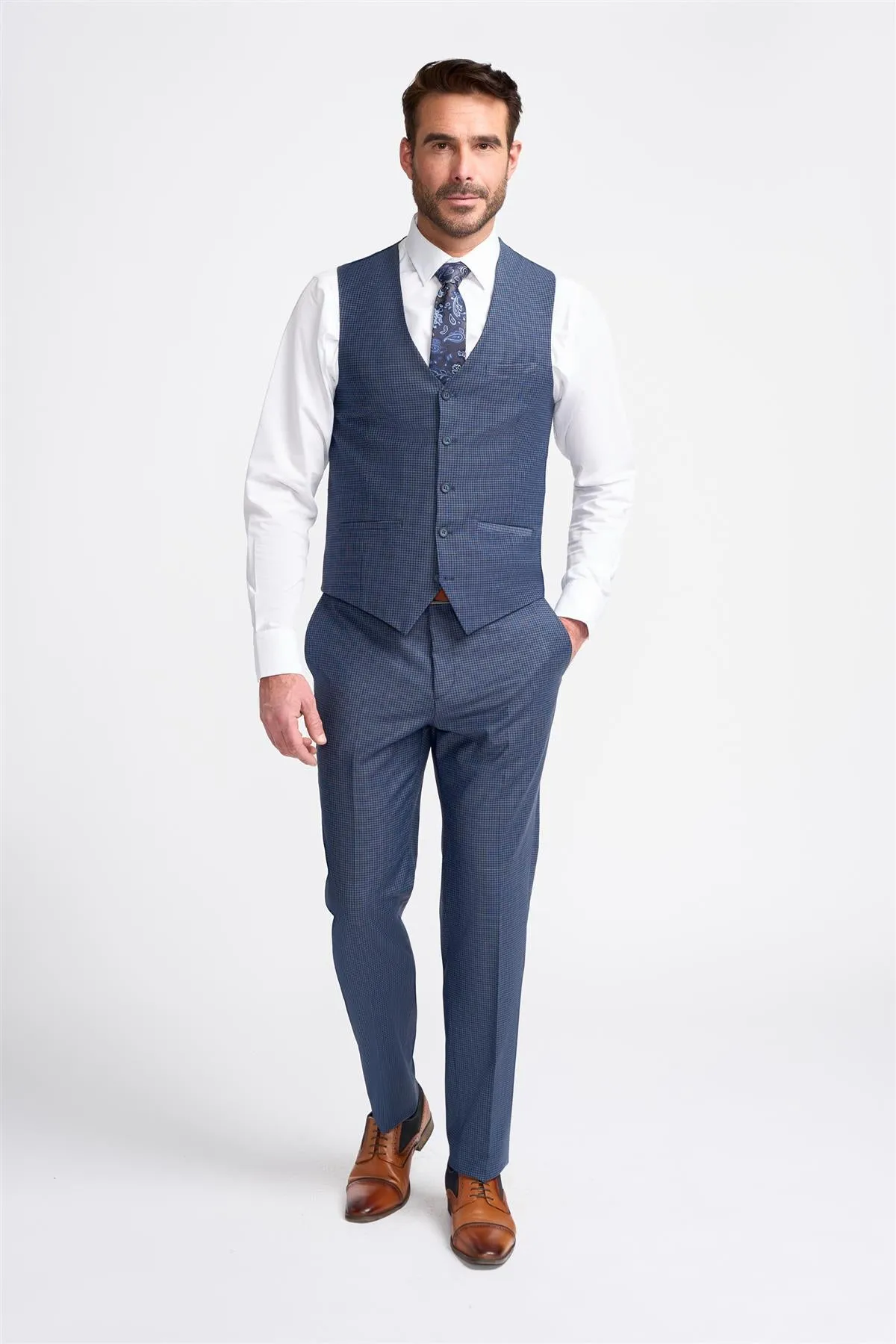 Bond Navy Check Waistcoat sold by House of Cavani product image thumbnail 2