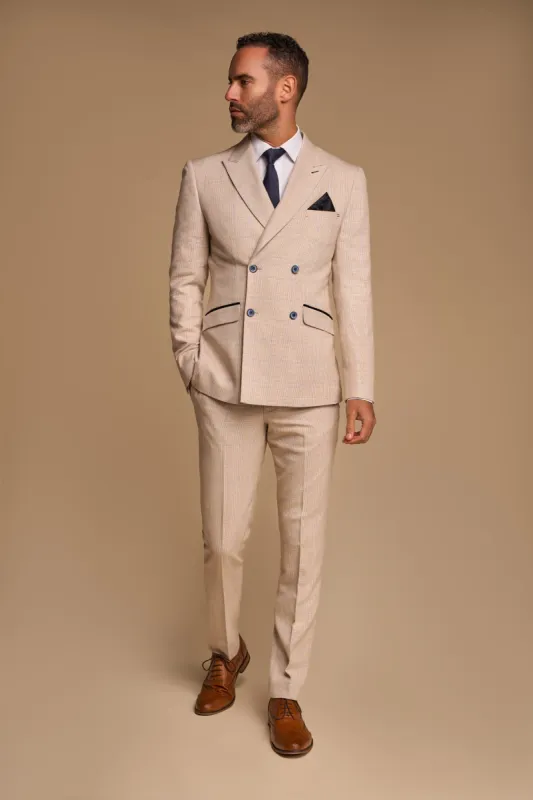 Caridi Beige Check Double Breasted Two Piece Suit sold by House of Cavani