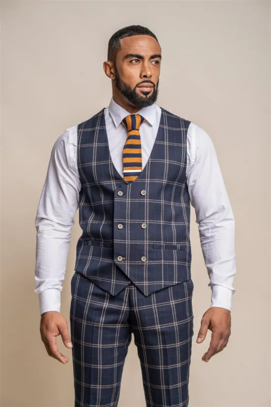 Hardy Navy Check Waistcoat made by House of Cavani