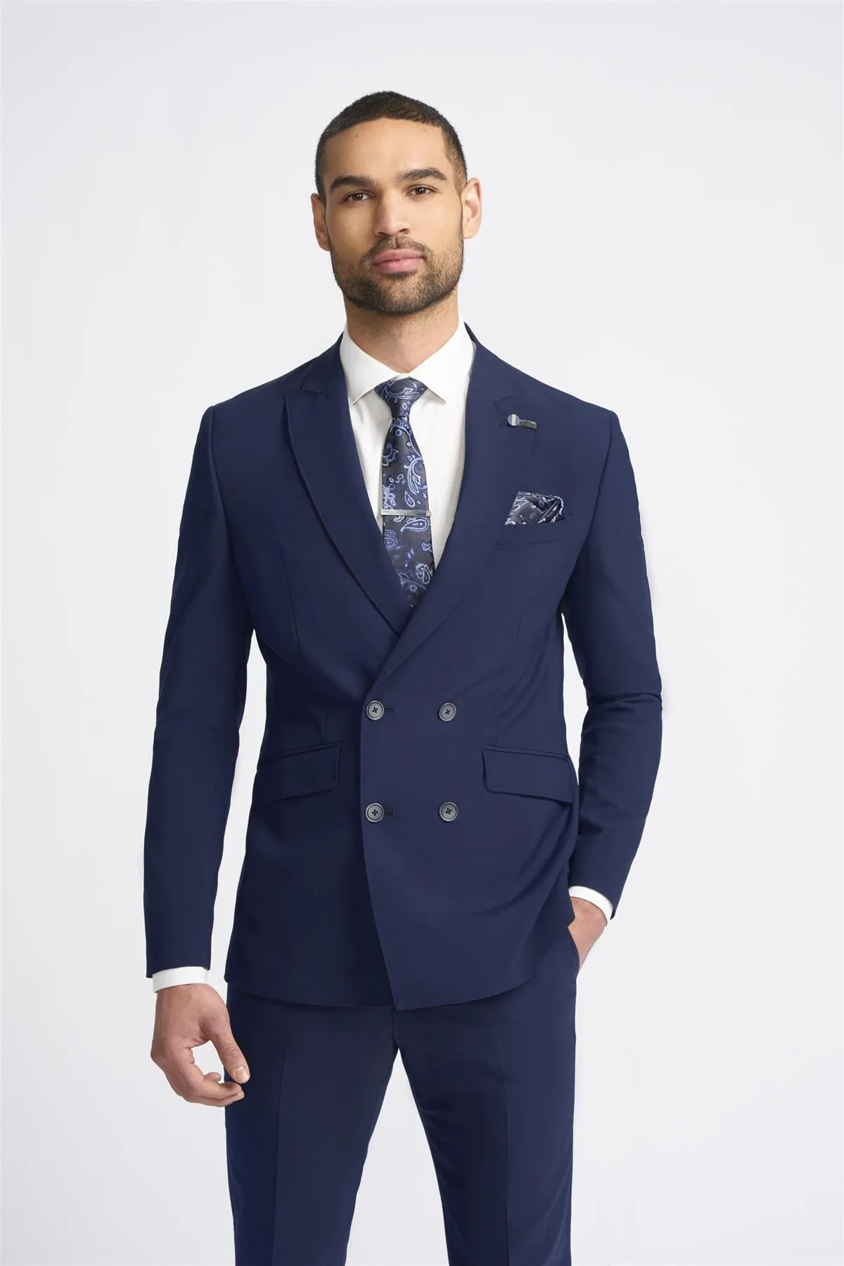 Victorious Navy Double Breasted Blazer sold by House of Cavani
