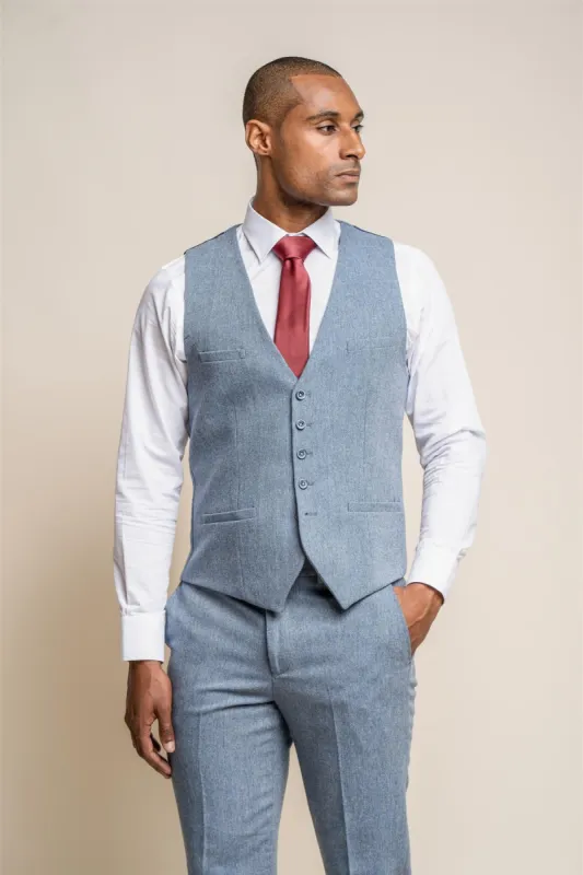 Wells Blue Tweed Waistcoat sold by House of Cavani