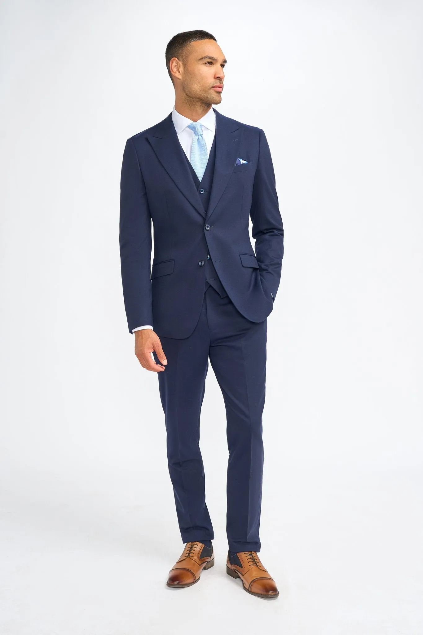 James Navy Super 130s Wool Three Piece Suit sold by House of Cavani