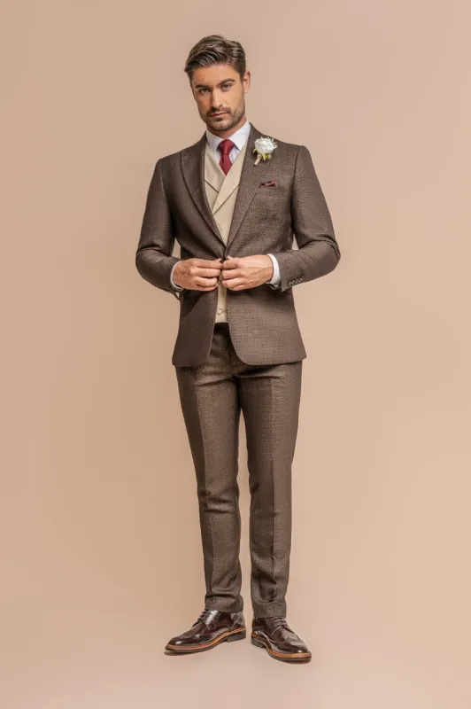Caridi Brown with Lennox Beige Double Breasted Waistcoat sold by House of Cavani