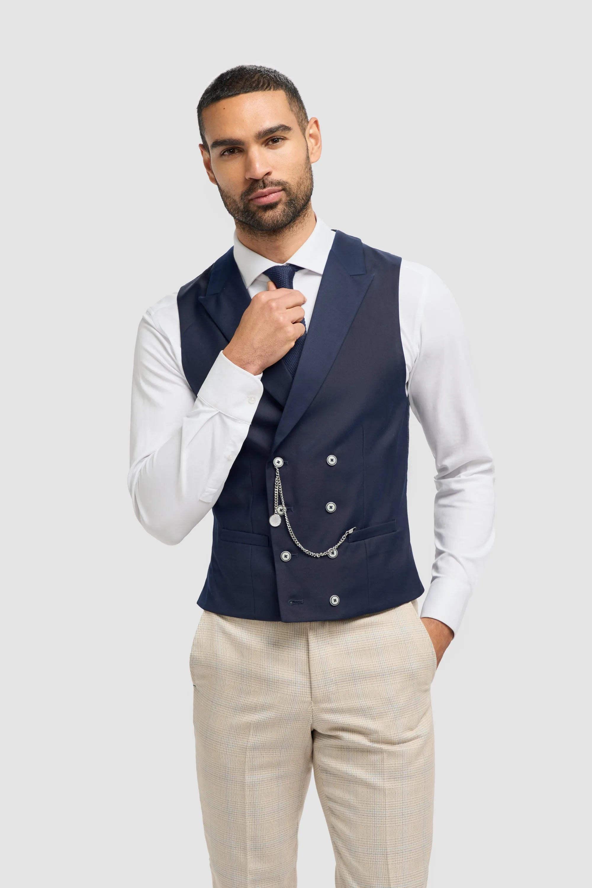 Lennox Navy Double Breasted Waistcoat sold by House of Cavani