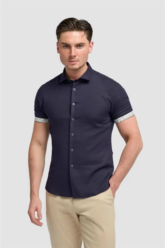 Matera Navy Short Sleeve Shirt made by House of Cavani