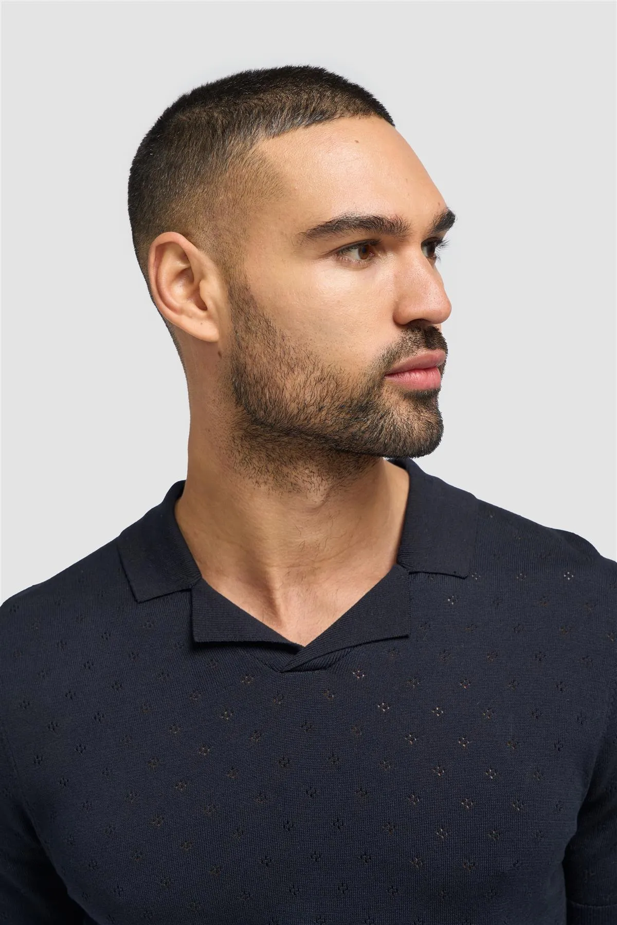 Alfan Navy Cuban Collar Knit sold by House of Cavani product image thumbnail 3