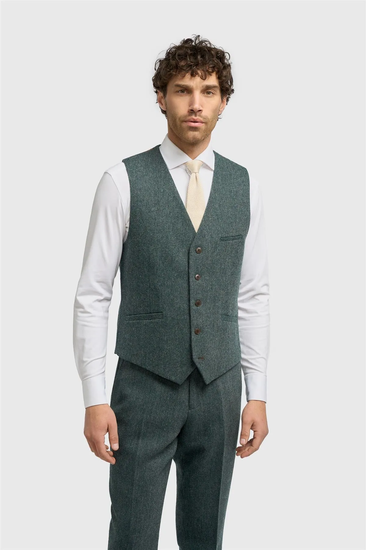 Thomas Lush Olive Tweed Waistcoat sold by House of Cavani