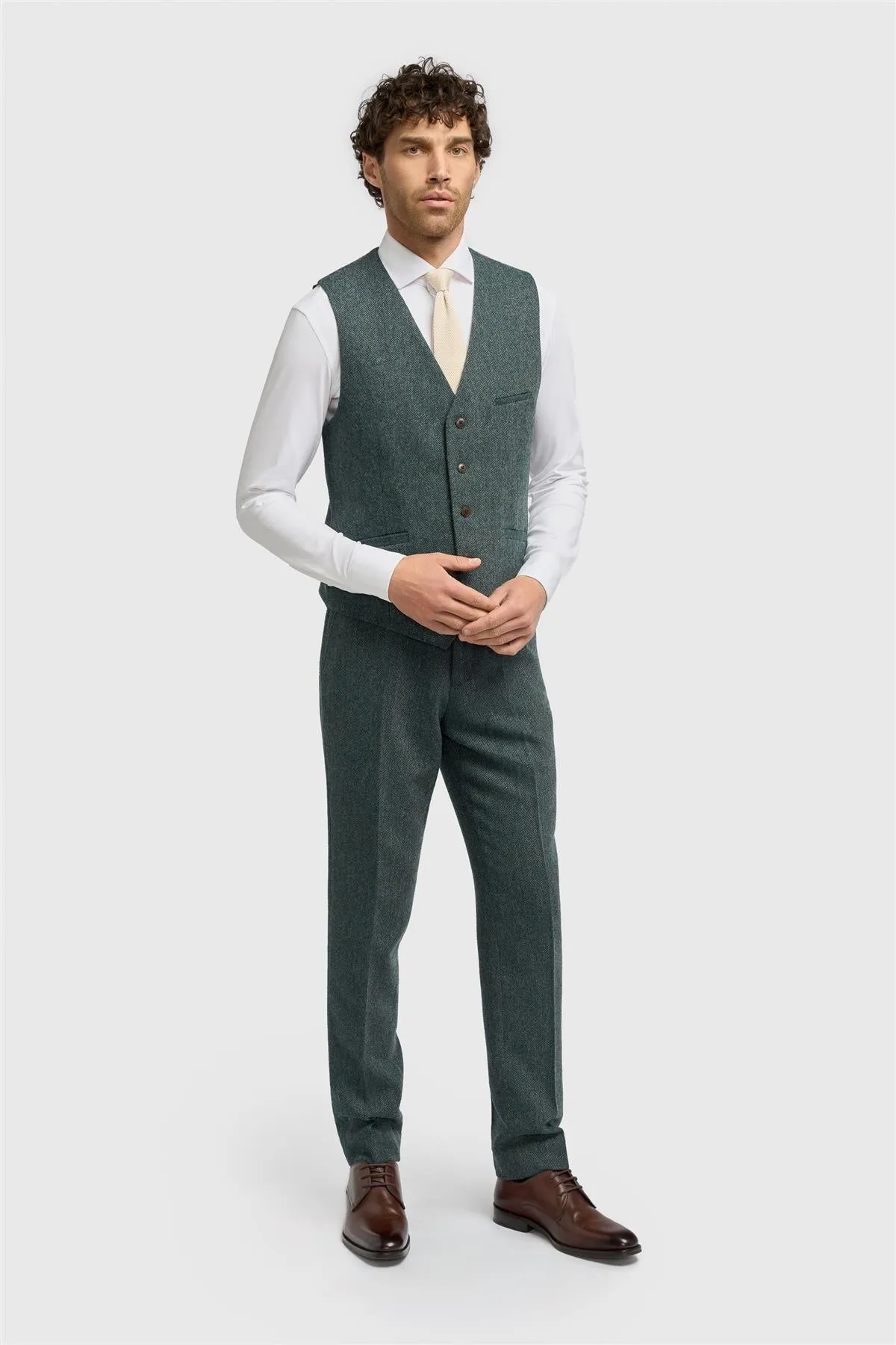 Thomas Lush Olive Tweed Waistcoat sold by House of Cavani product image thumbnail 2